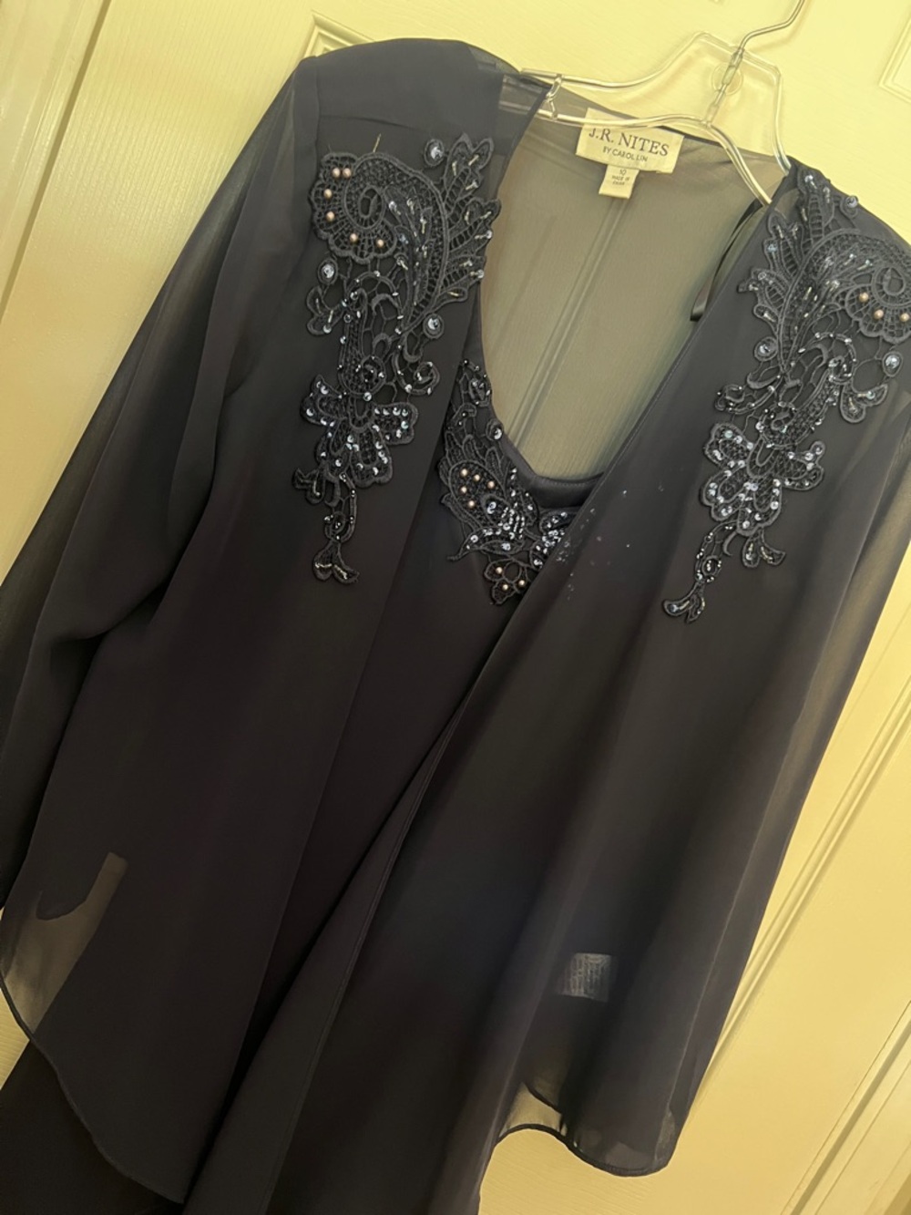 J.R. Nites Women's navy Beaded Chiffon Tunic